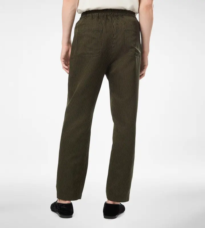 COTTON SILK BENGAL STRIPE PLEATED LOUNGE PANT COMBO BLACK & MILITARY GREEN online